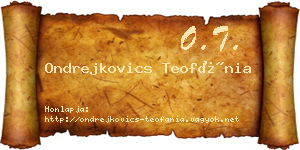 Ondrejkovics Teofánia névjegykártya
